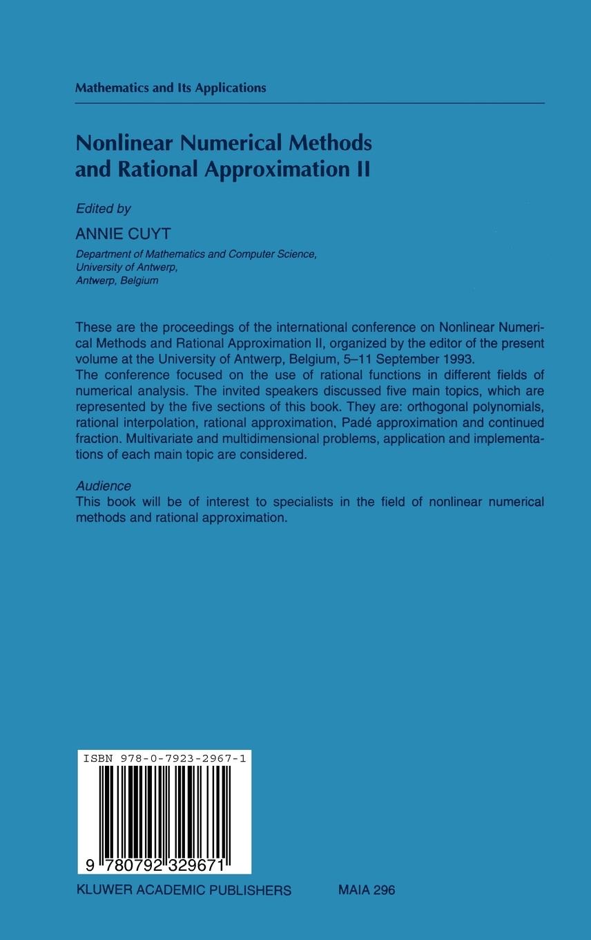 Rückseitencover Nonlinear Numerical Methods and Rational Approximation II