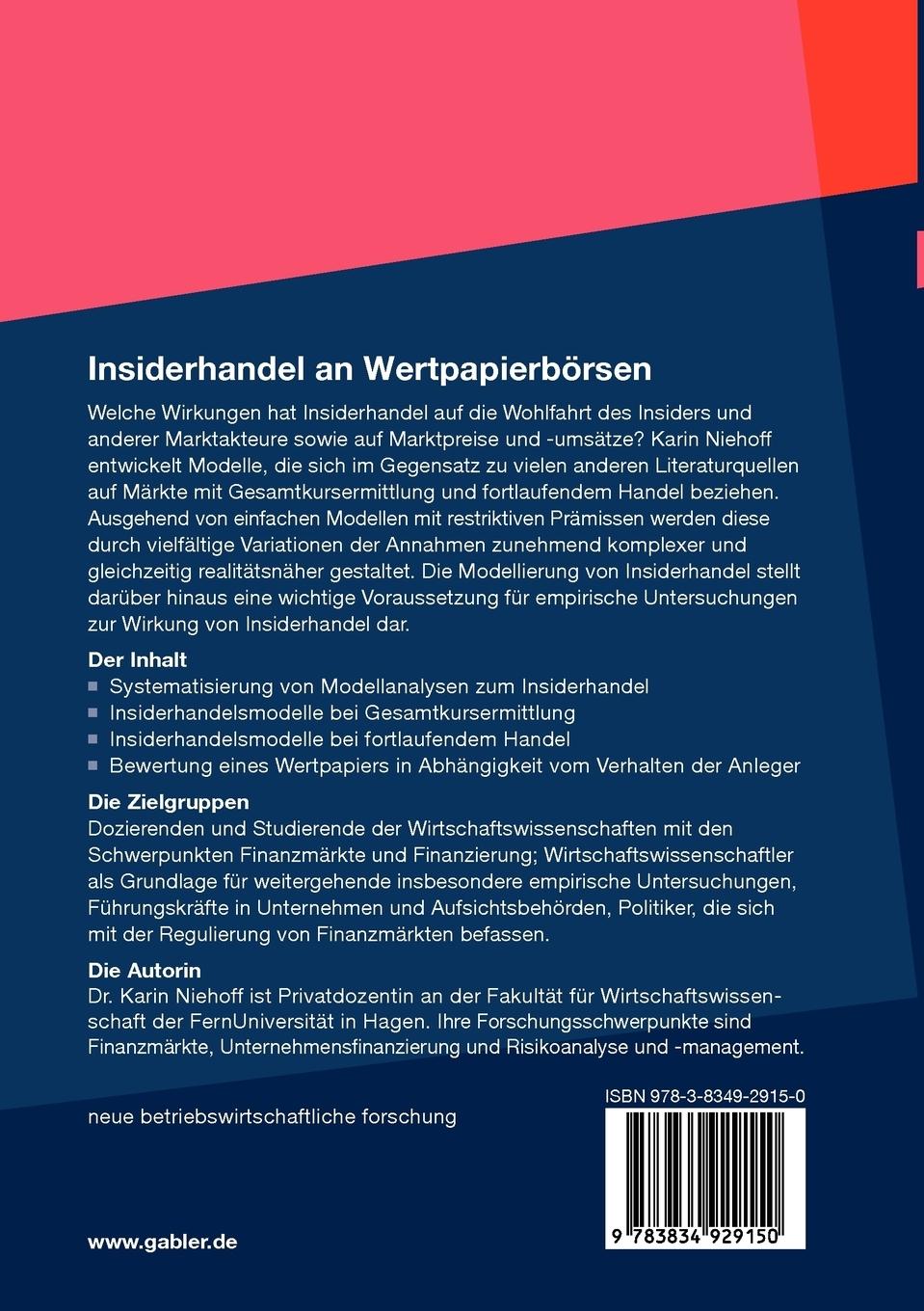 Rückseitencover Insiderhandel an Wertpapierbörsen