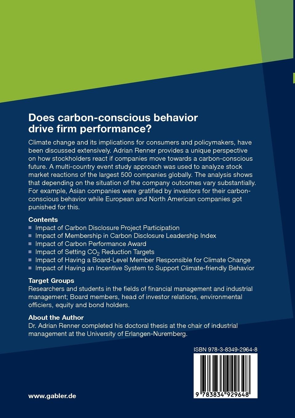 Rückseitencover Does Carbon-Conscious Behavior Drive Firm Performance?