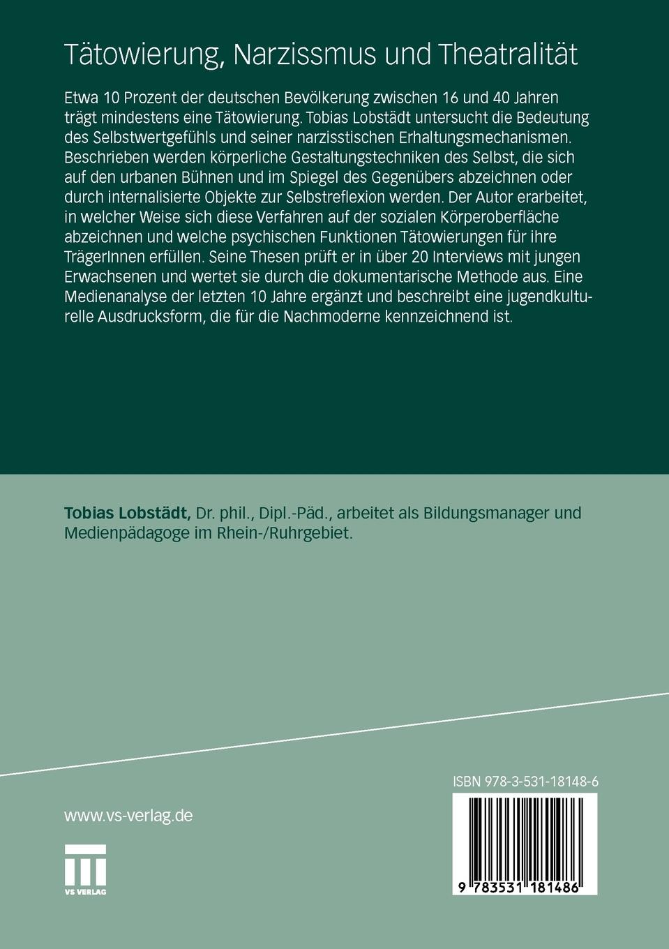 Rückseitencover Tätowierung, Narzissmus und Theatralität