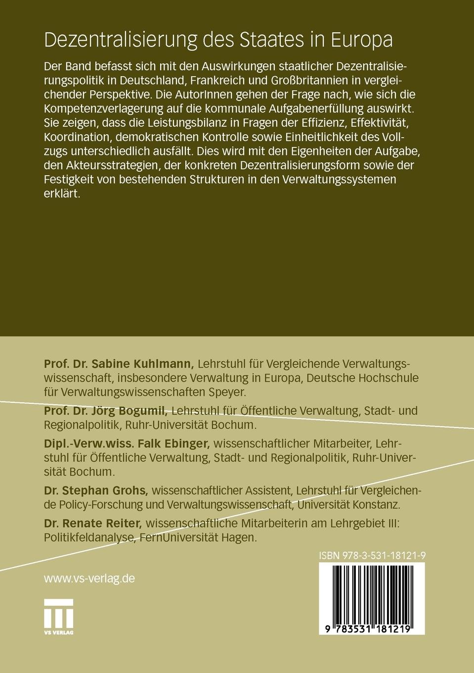 Rückseitencover Dezentralisierung des Staates in Europa