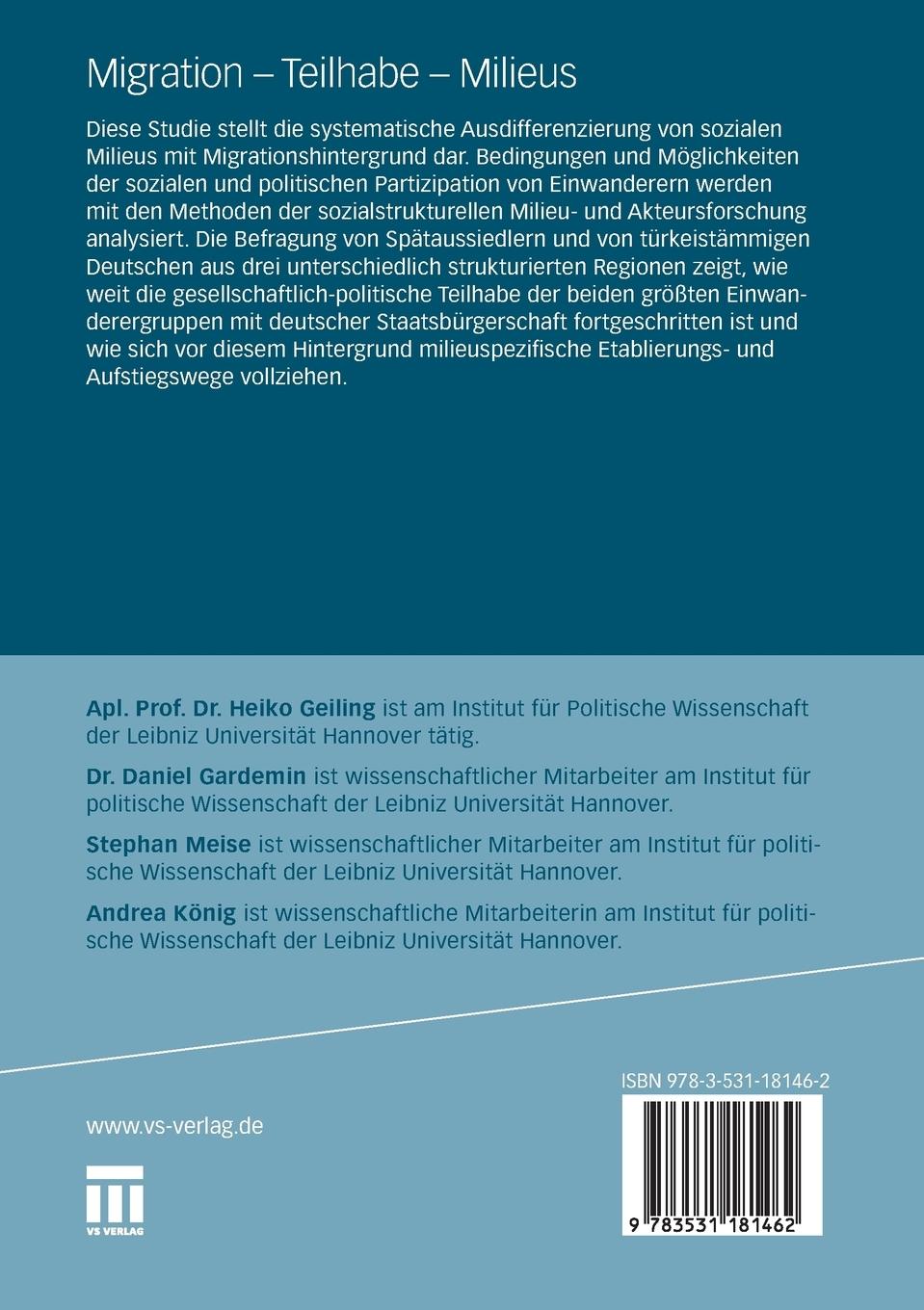 Rückseitencover Migration - Teilhabe - Milieus