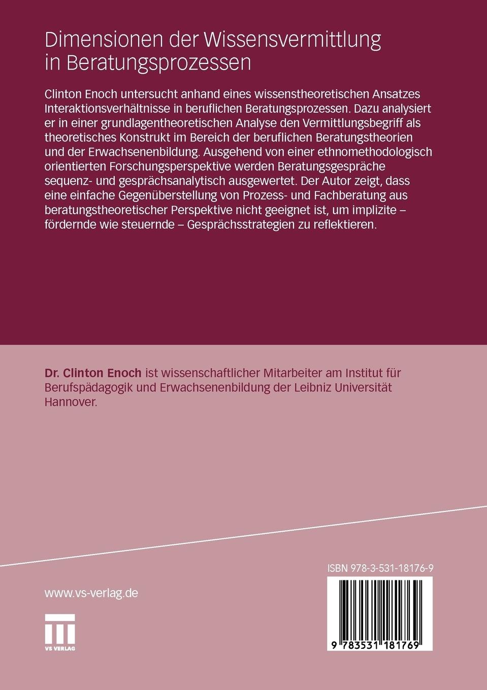 Rückseitencover Dimensionen der Wissensvermittlung in Beratungsprozessen