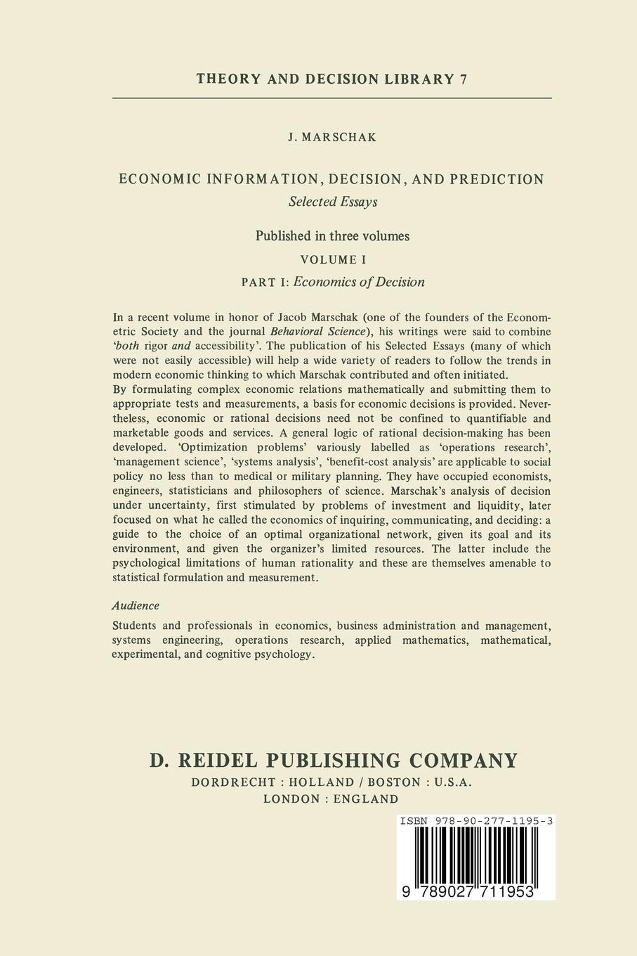 Rückseitencover Economic Information, Decision, and Prediction