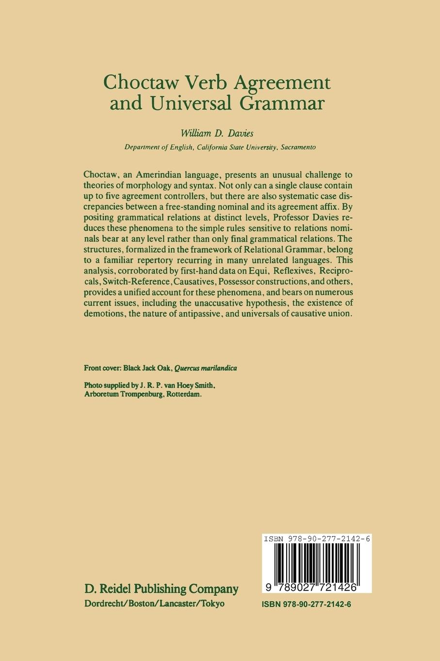 Rückseitencover Choctaw Verb Agreement and Universal Grammar