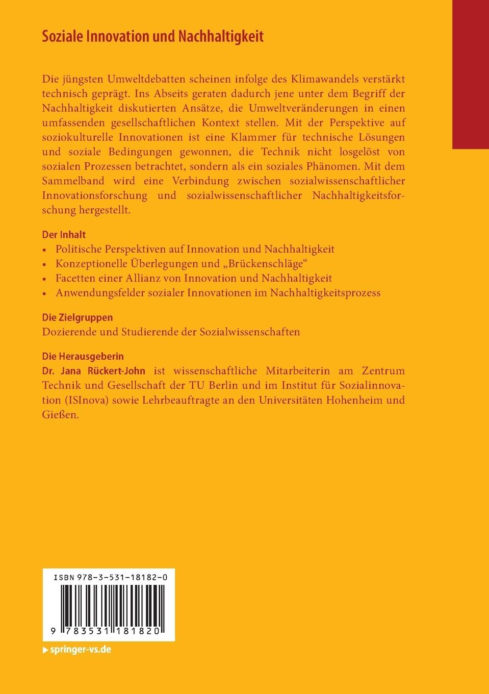 Rückseitencover Soziale Innovation und Nachhaltigkeit