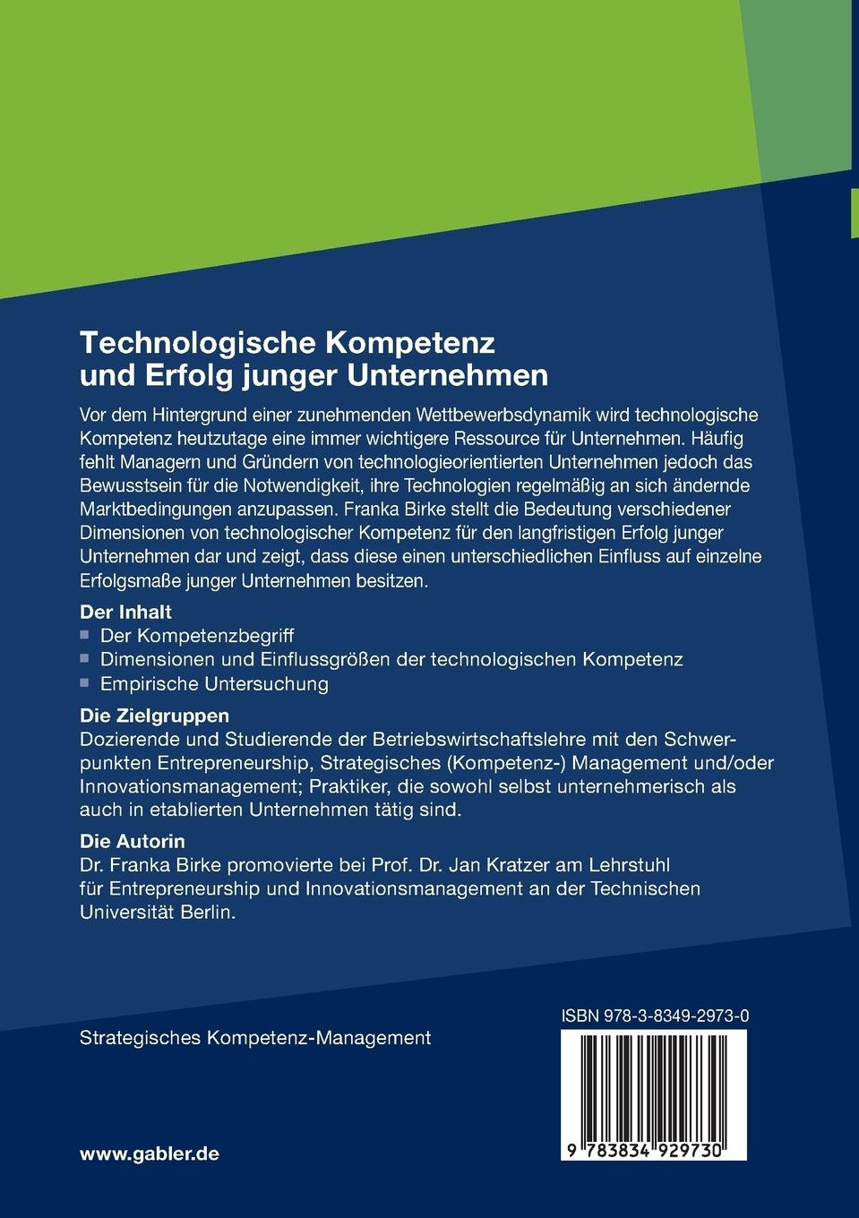 Rückseitencover Technologische Kompetenz und Erfolg junger Unternehmen