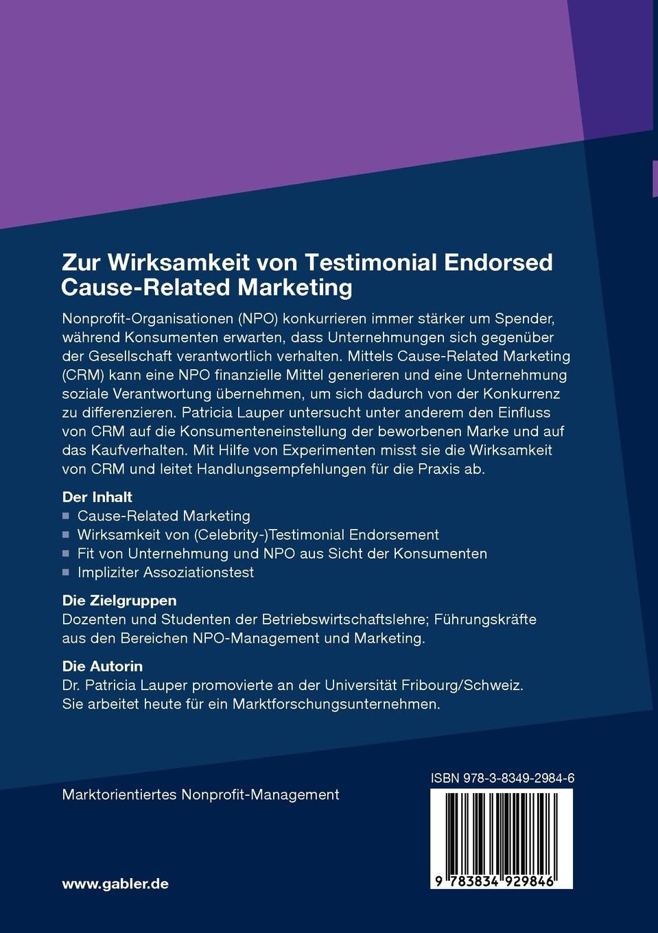 Rückseitencover Zur Wirksamkeit von Testimonial Endorsed Cause-Related Marketing