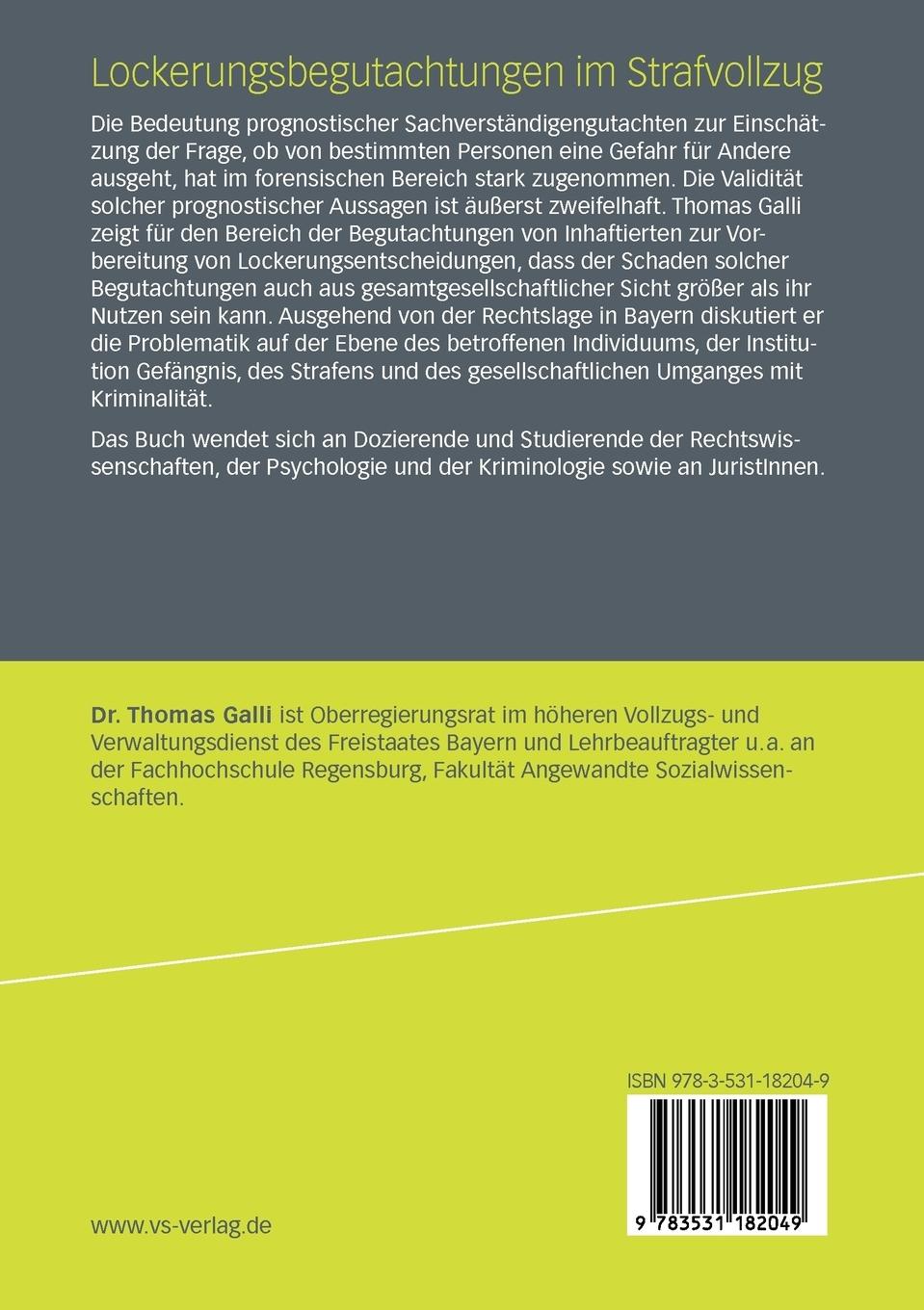 Rückseitencover Lockerungsbegutachtungen im Strafvollzug