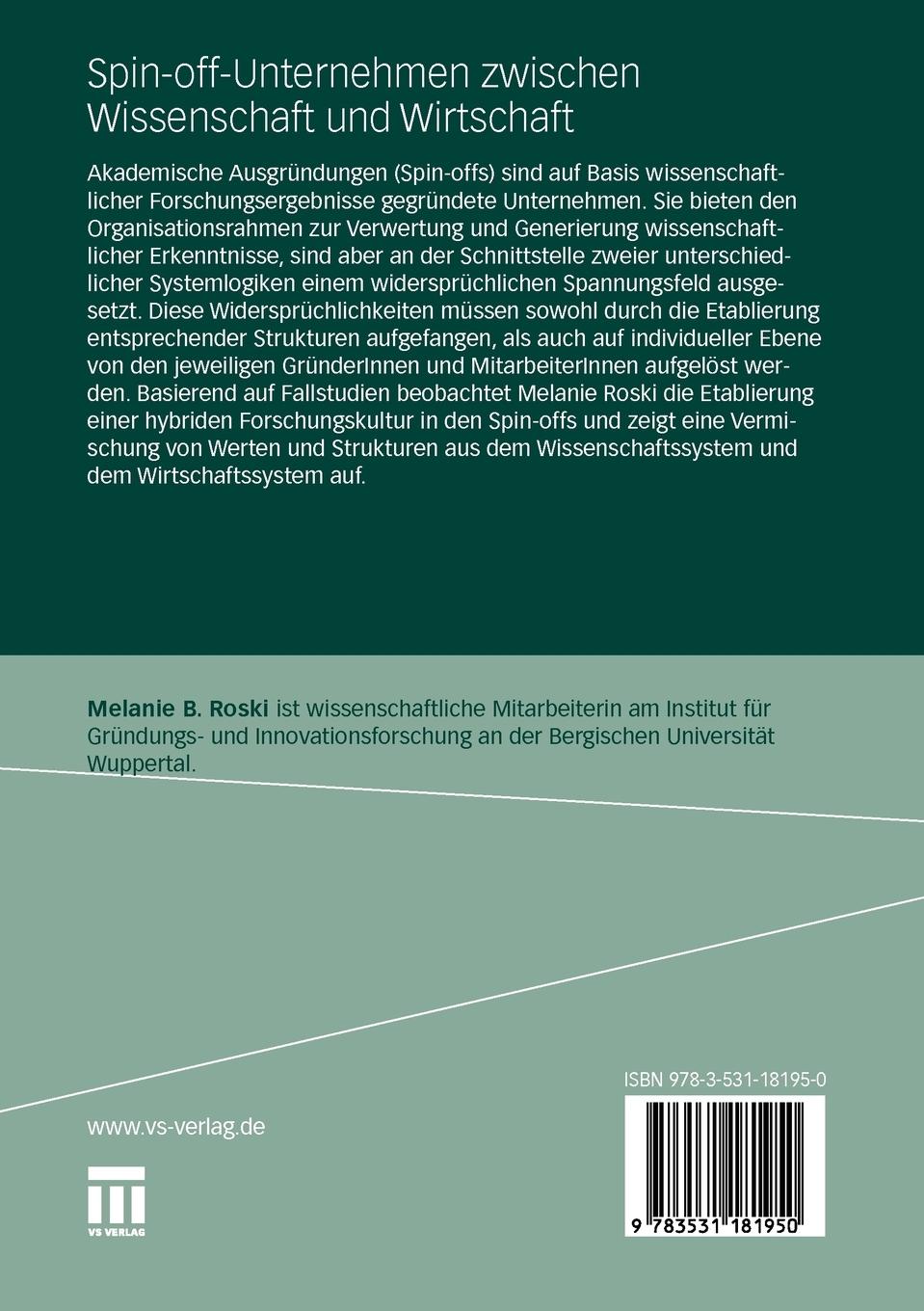 Rückseitencover Spin-off-Unternehmen zwischen Wissenschaft und Wirtschaft