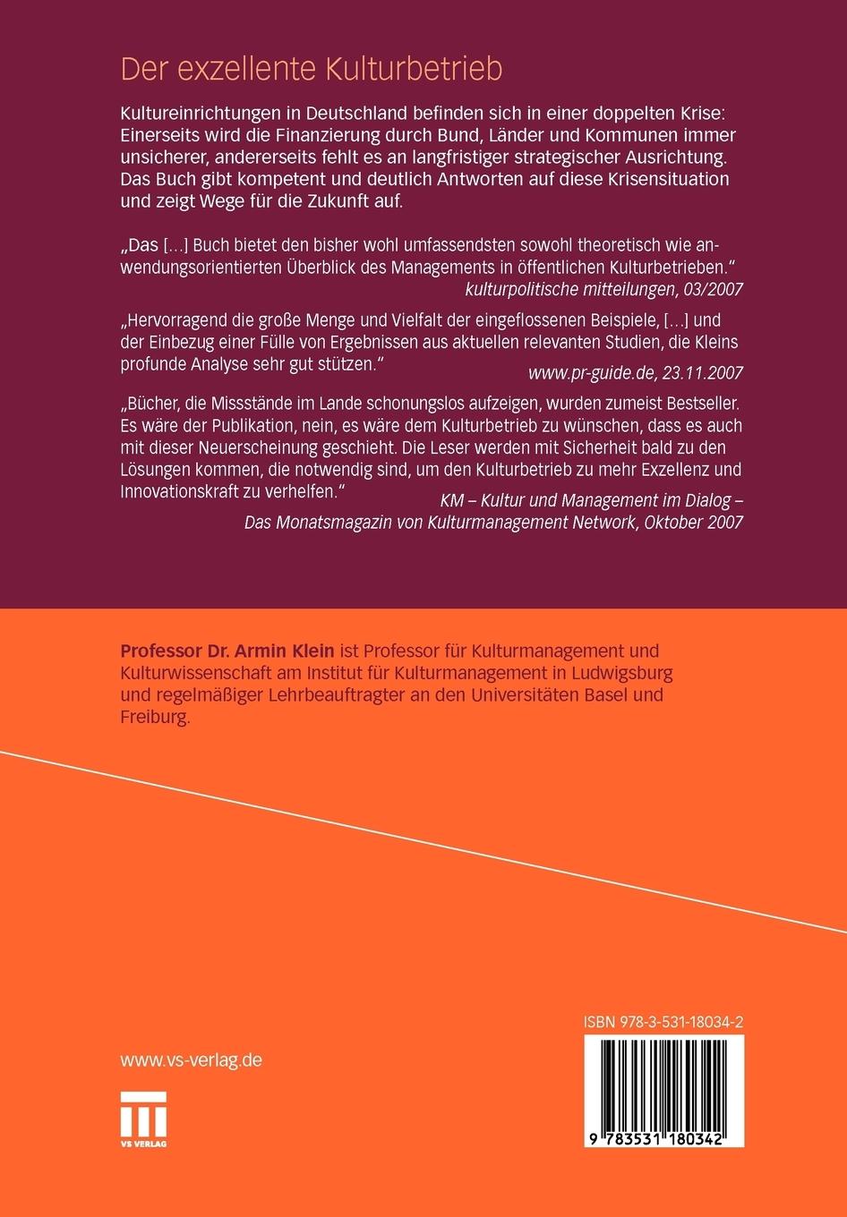 Rückseitencover Der exzellente Kulturbetrieb