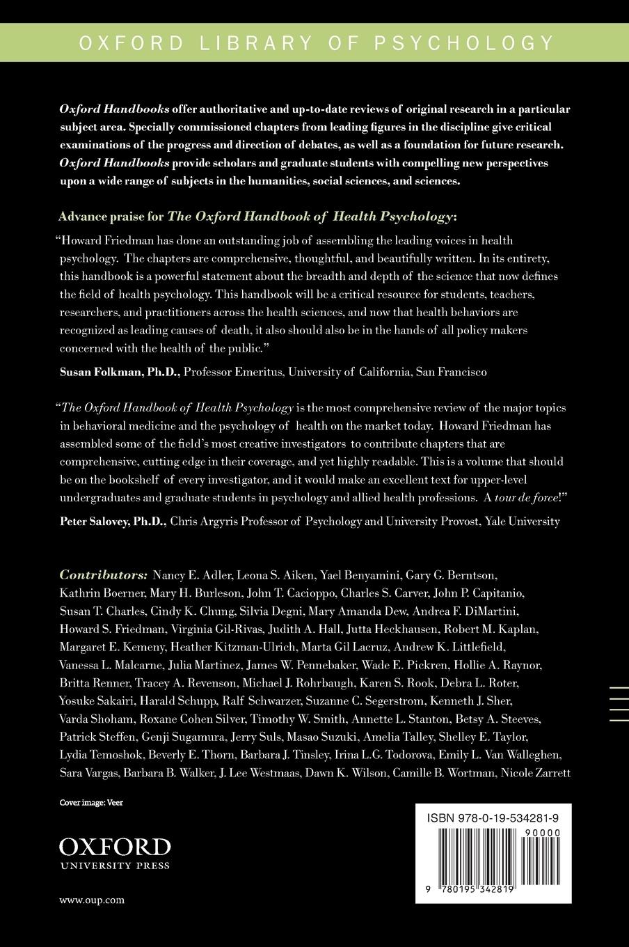 Rückseitencover The Oxford Handbook of Health Psychology