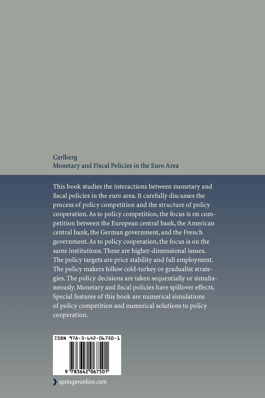 Rückseitencover Monetary and Fiscal Policies in the Euro Area