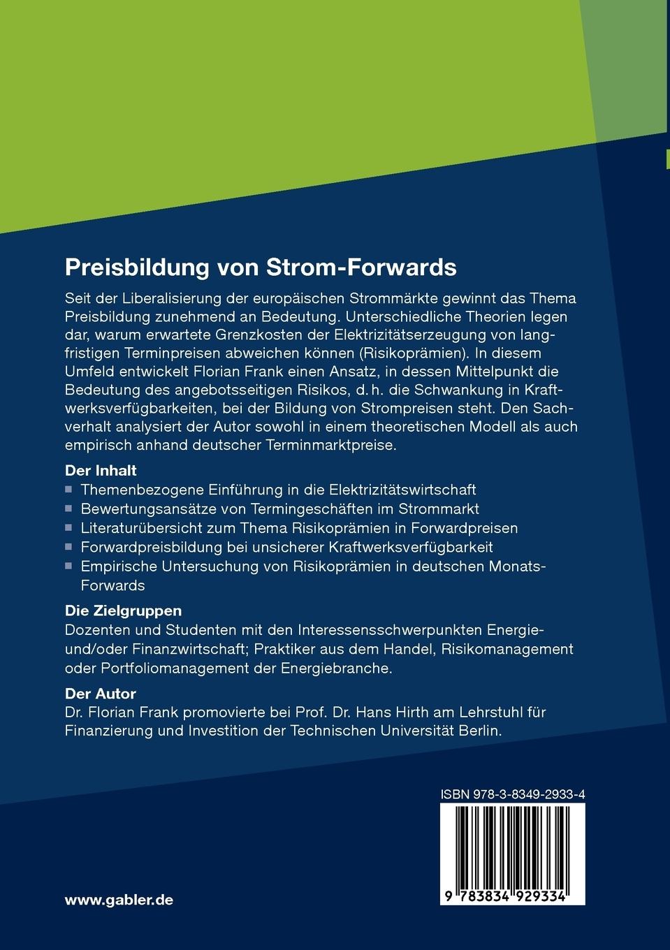 Rückseitencover Preisbildung von Strom-Forwards