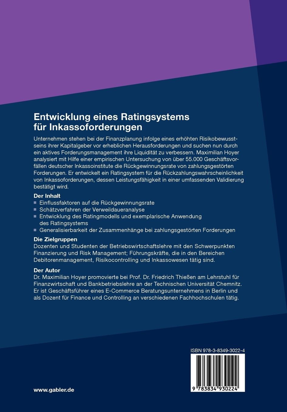 Rückseitencover Entwicklung eines Ratingsystems für Inkassoforderungen