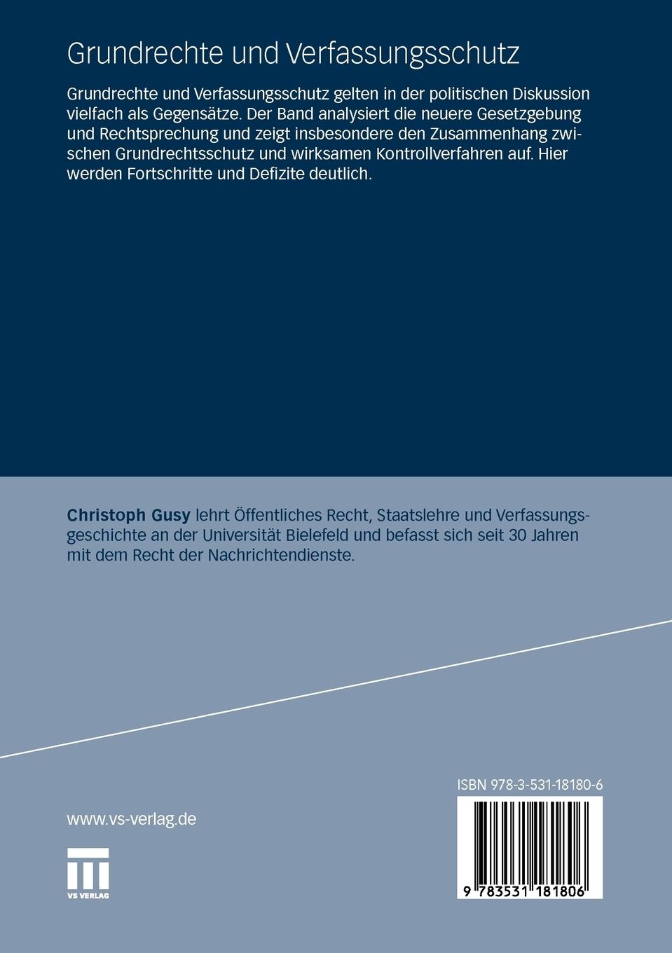 Rückseitencover Grundrechte und Verfassungsschutz