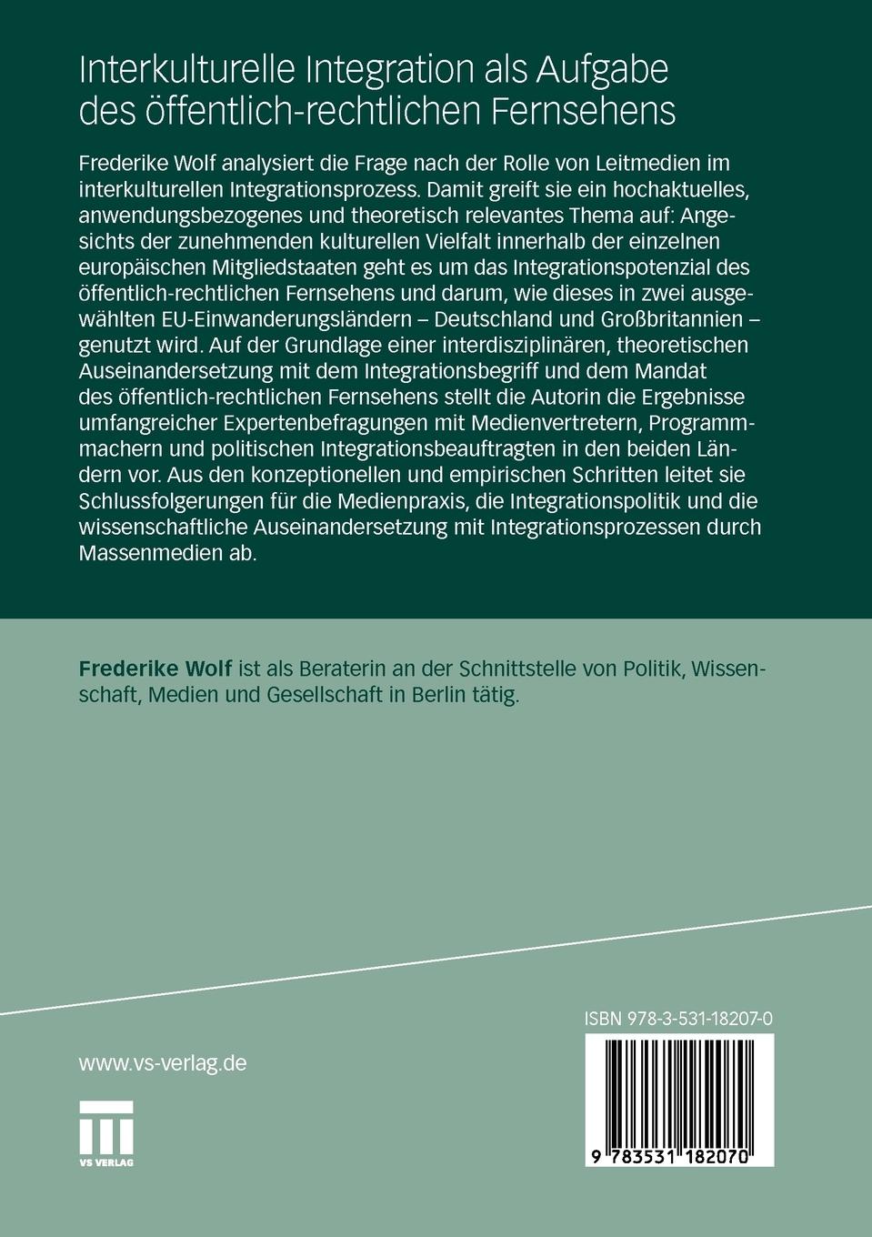 Rückseitencover Interkulturelle Integration als Aufgabe des öffentlich-rechtlichen Fernsehens