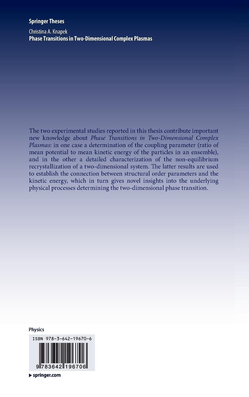 Rückseitencover Phase Transitions in Two-Dimensional Complex Plasmas