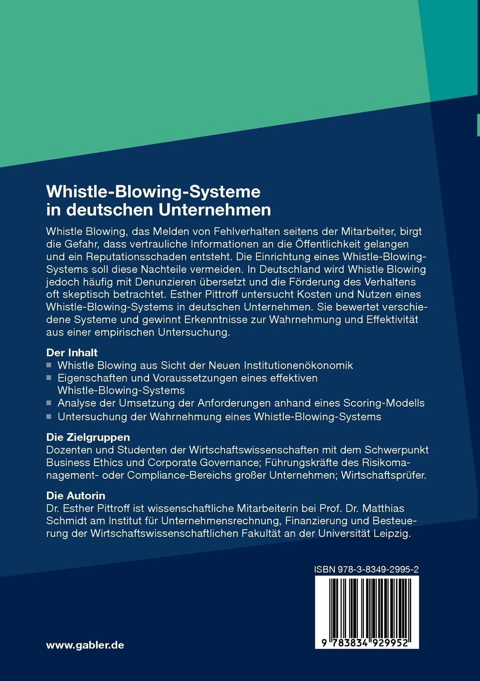 Rückseitencover Whistle-Blowing-Systeme in deutschen Unternehmen
