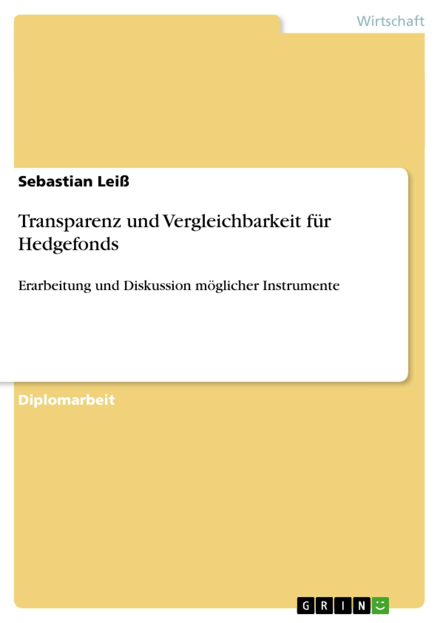 Vorderes Coverbild Transparenz und Vergleichbarkeit für Hedgefonds