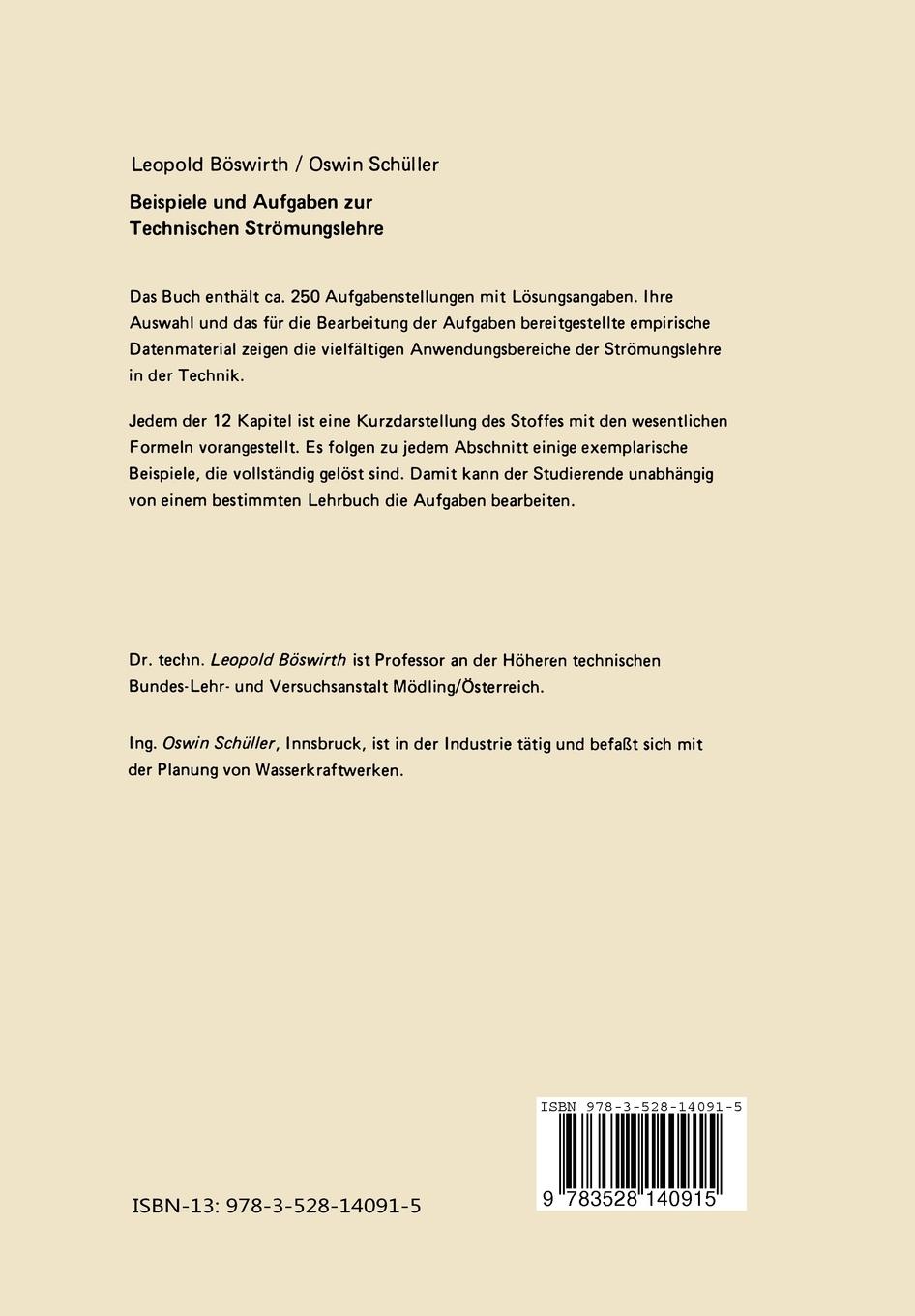 Rückseitencover Beispiele und Aufgaben zur Technischen Strömungslehre