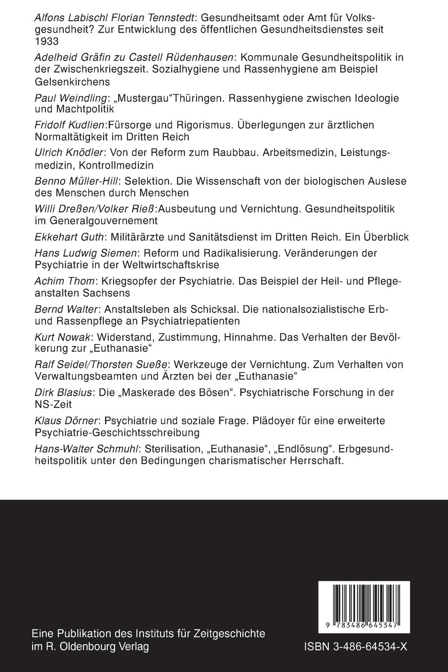 Rückseitencover Medizin und Gesundheitspolitik in der NS-Zeit