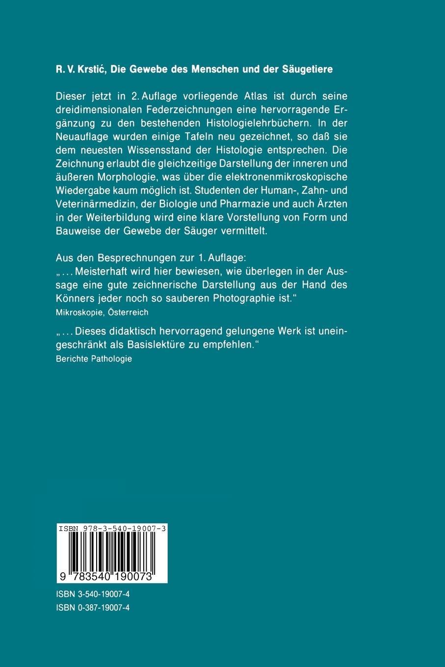 Rückseitencover Die Gewebe des Menschen und der Säugetiere