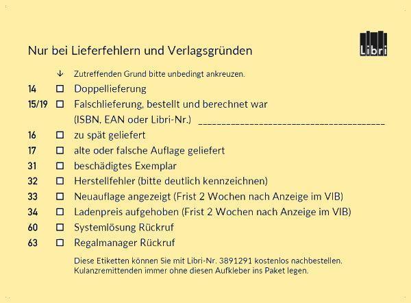 Vorderes Coverbild Libri Kundenremission Buchaufkleber 50 Expl.