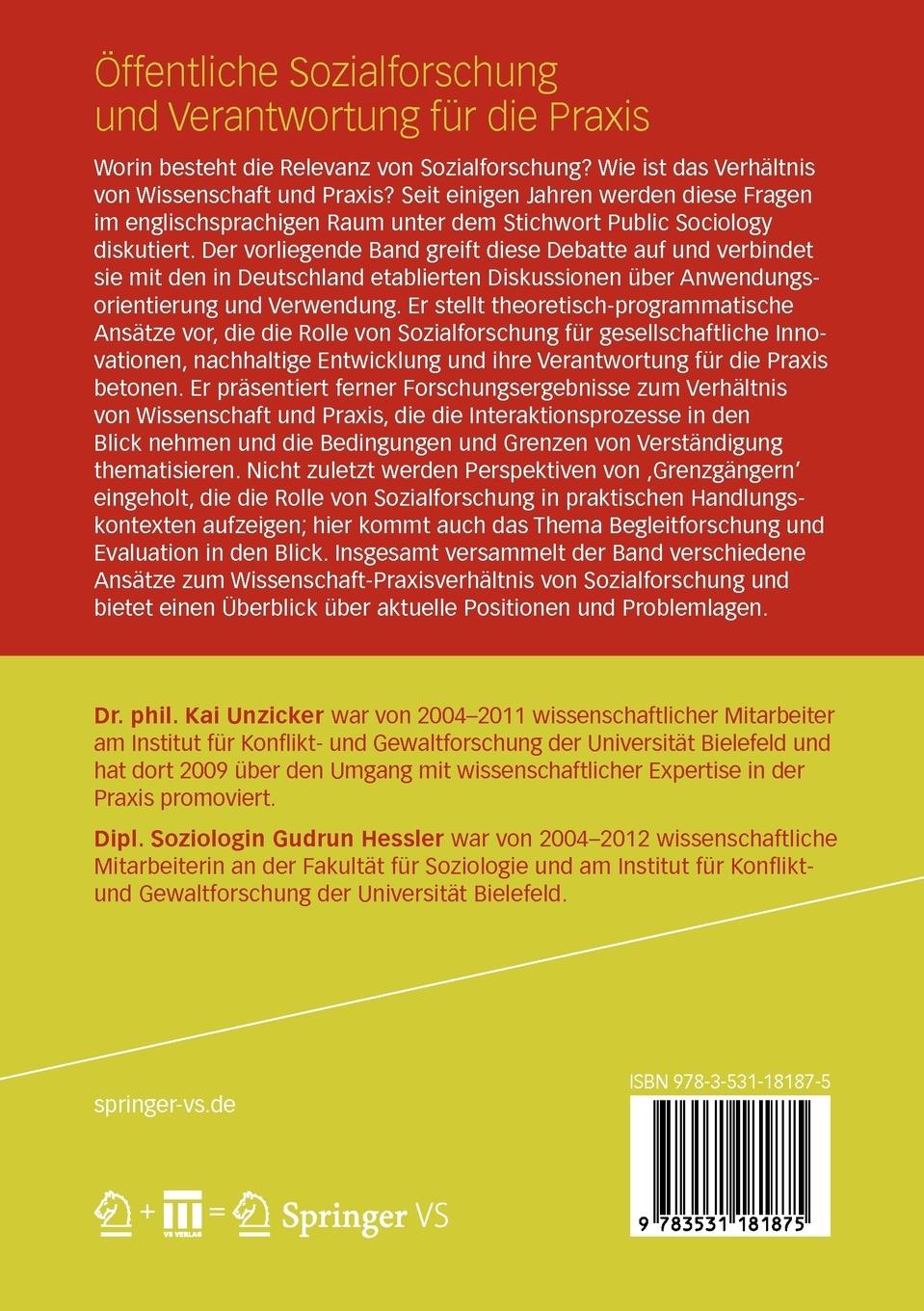 Rückseitencover Öffentliche Sozialforschung und Verantwortung für die Praxis