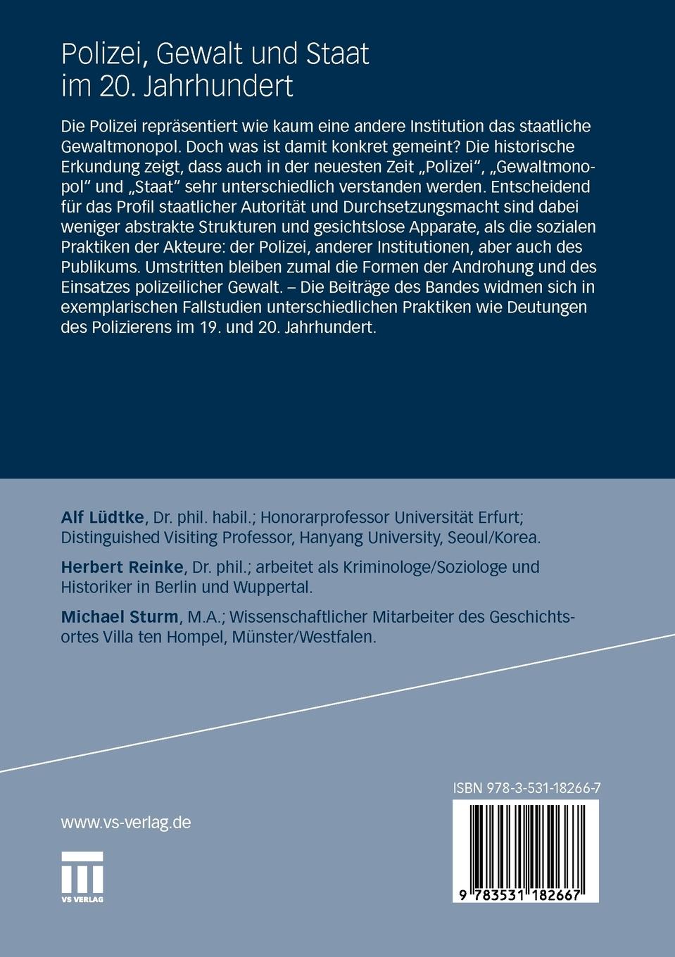 Rückseitencover Polizei, Gewalt und Staat im 20. Jahrhundert