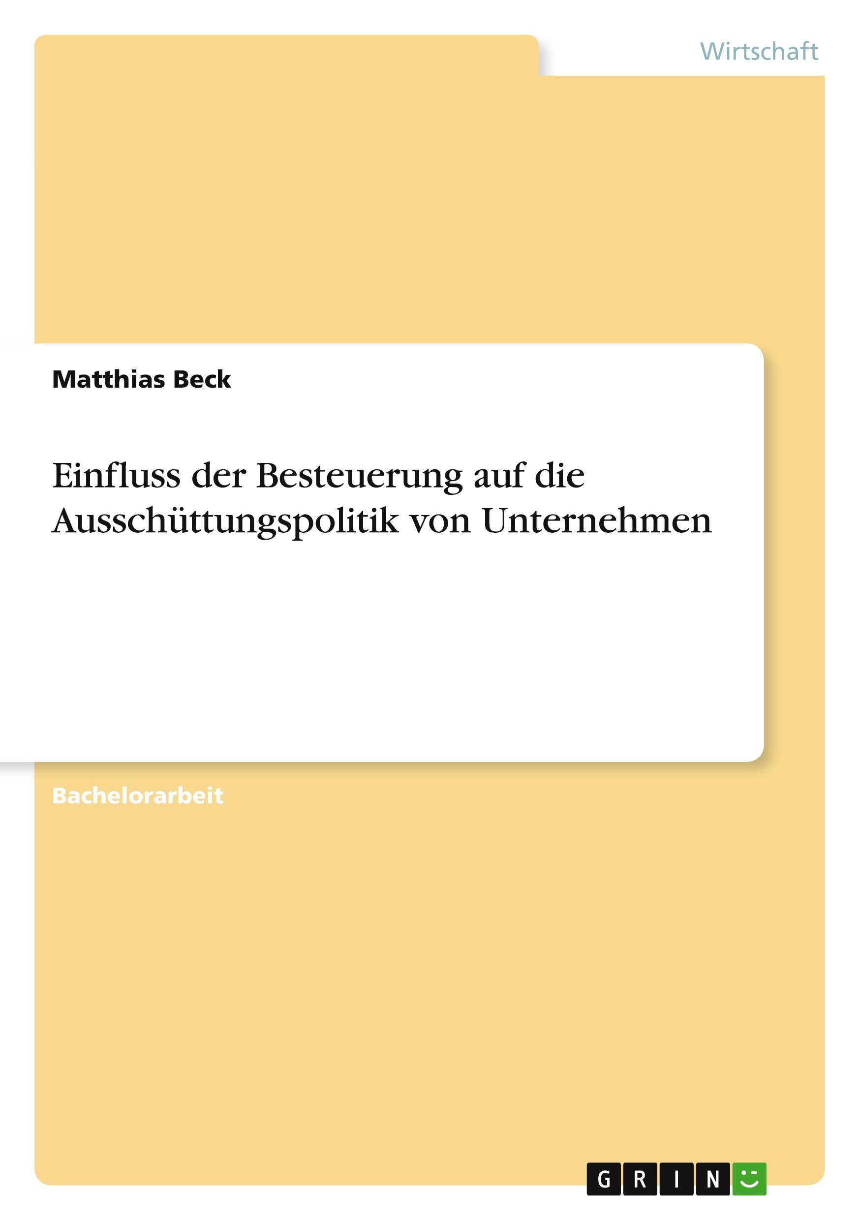 Vorderes Coverbild Einfluss der Besteuerung auf die Ausschüttungspolitik von Unternehmen