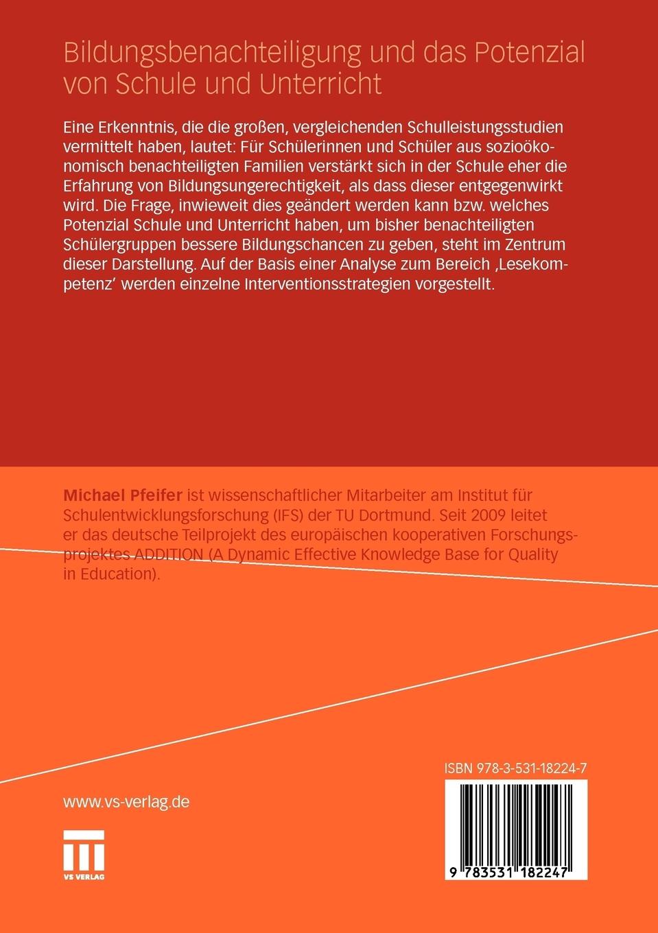 Rückseitencover Bildungsbenachteiligung und das Potenzial von Schule und Unterricht
