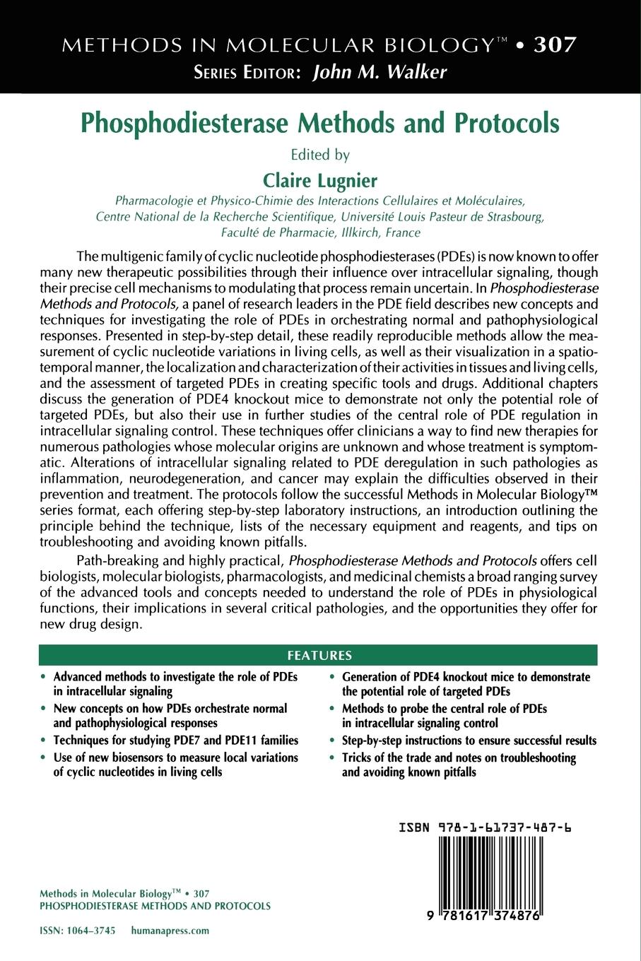 Rückseitencover Phosphodiesterase Methods and Protocols