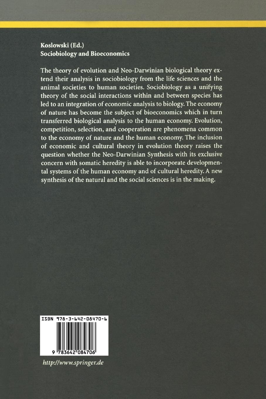 Rückseitencover Sociobiology and Bioeconomics