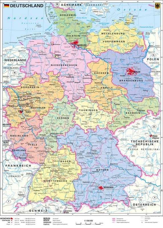 Vorderes Coverbild Deutschland, politisch 1 : 1 000 000. Wandkarte Kleinformat ohne Metallstäbe