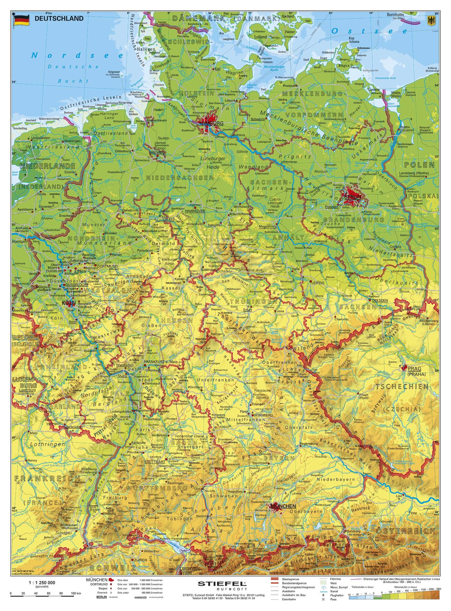Vorderes Coverbild Deutschland, physisch 1 : 1 100 000. Wandkarte Kleinformat ohne Metallstäbe