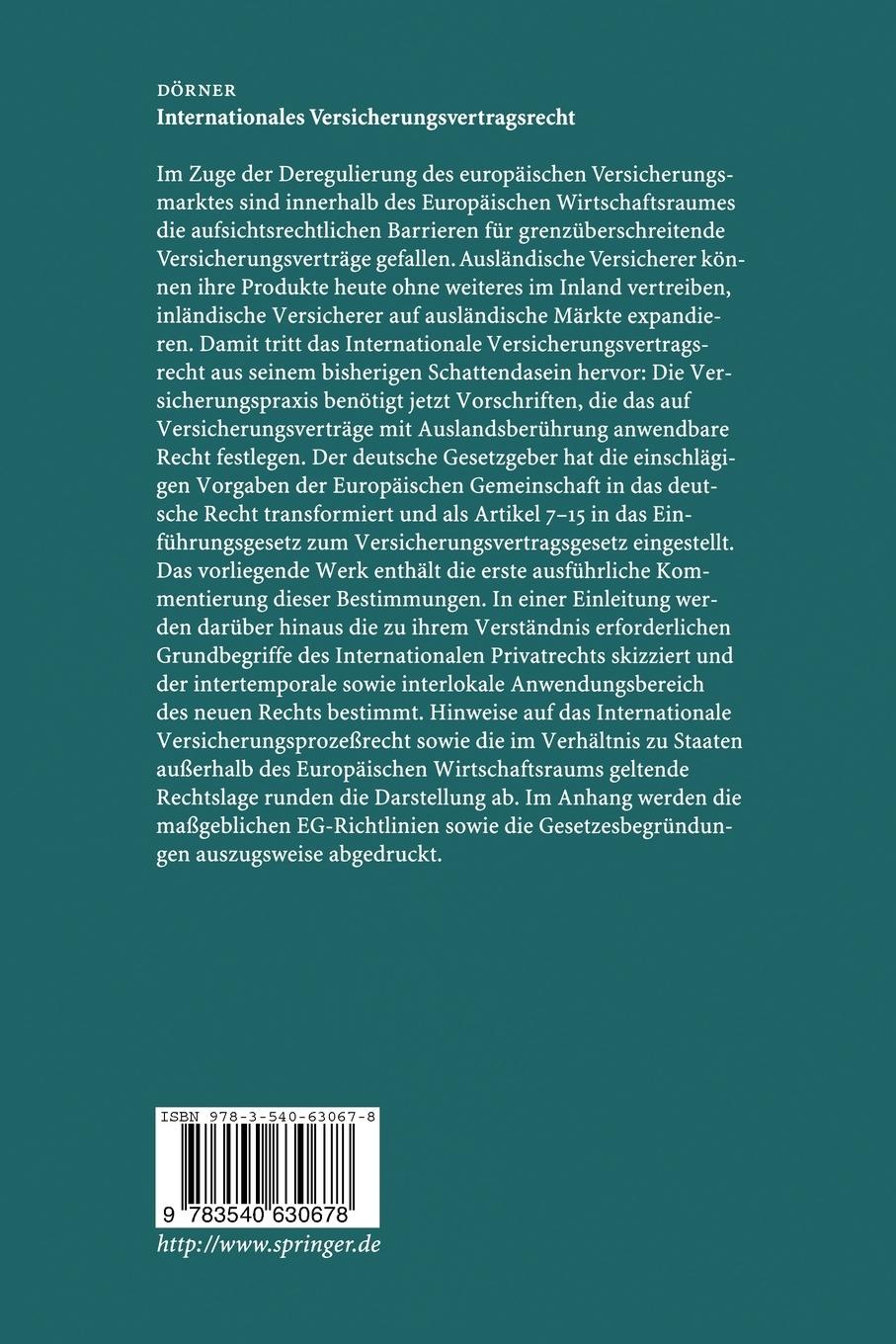 Rückseitencover Internationales Versicherungsvertragsrecht