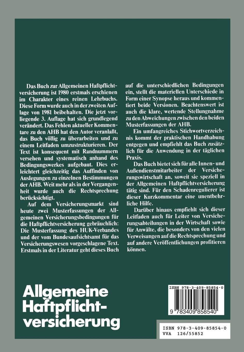 Rückseitencover Allgemeine Haftpflichtversicherung