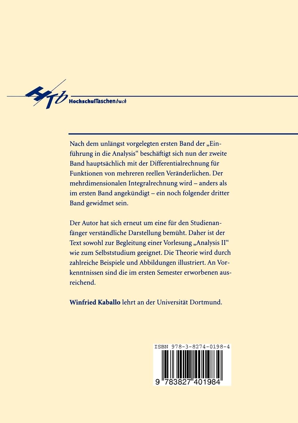 Rückseitencover Einführung in die Analysis II