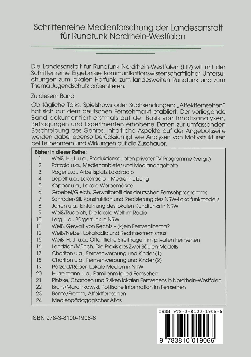 Rückseitencover Affektfernsehen