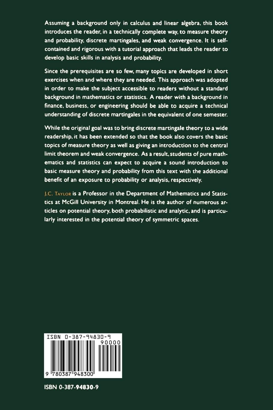 Rückseitencover An Introduction to Measure and Probability