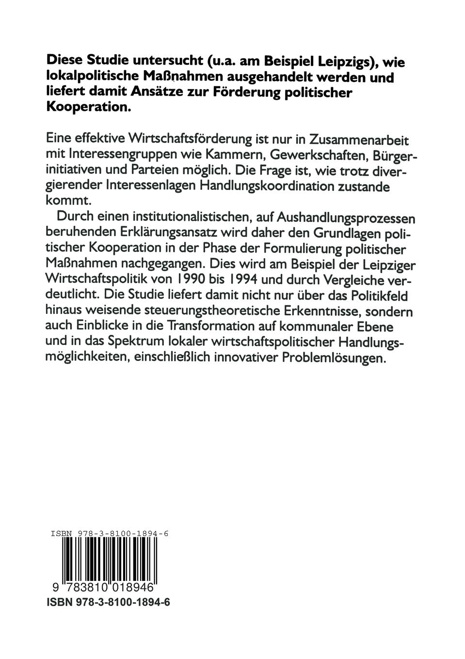 Rückseitencover Wirtschaftsförderung und Kommunalpolitik