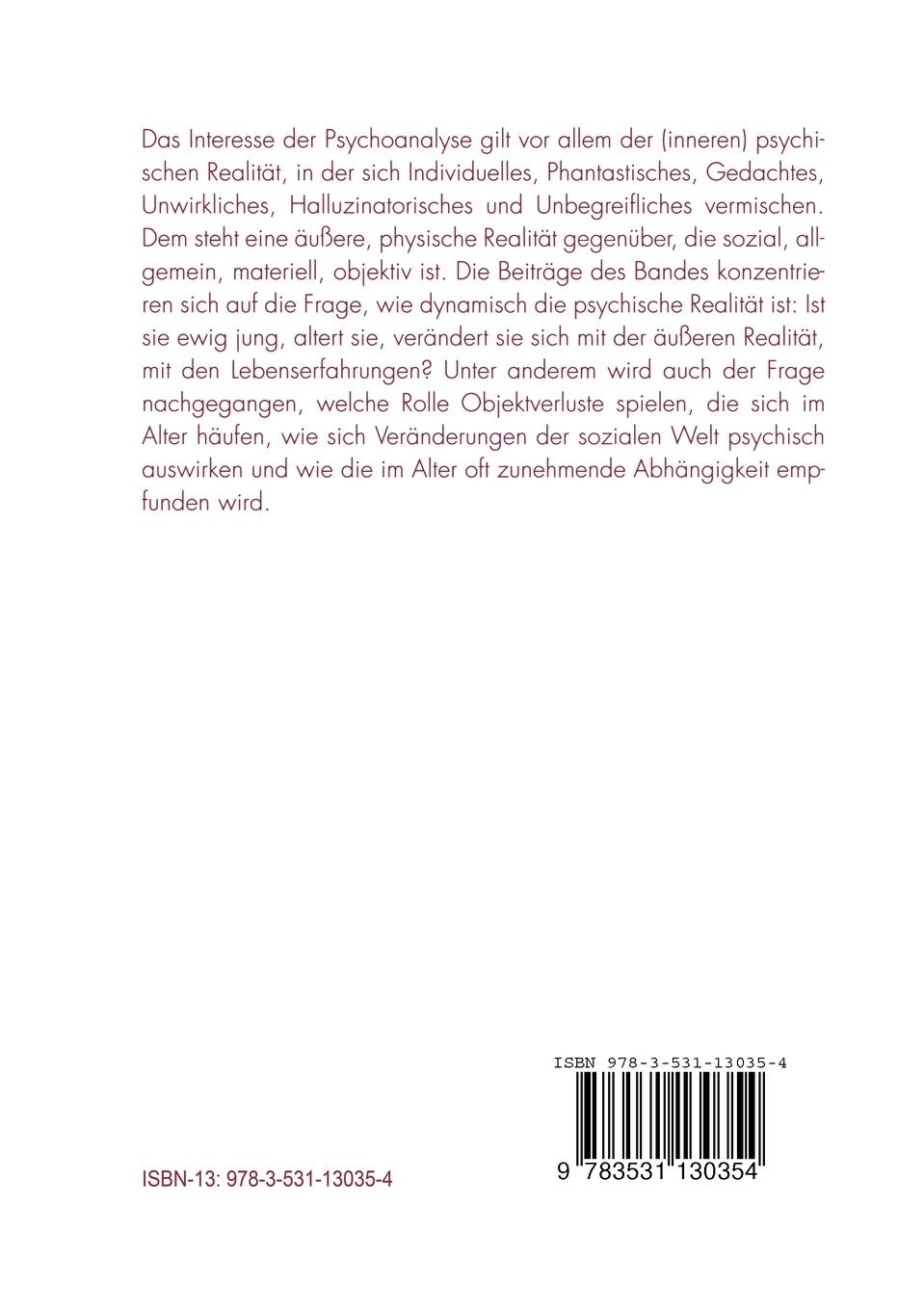 Rückseitencover Altern: Äußere Realität, innere Wirklichkeiten