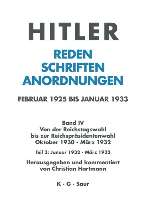Vorderes Coverbild Hitler. Reden, Schriften, Anordnungen, Teil 3, Januar bis März 1932