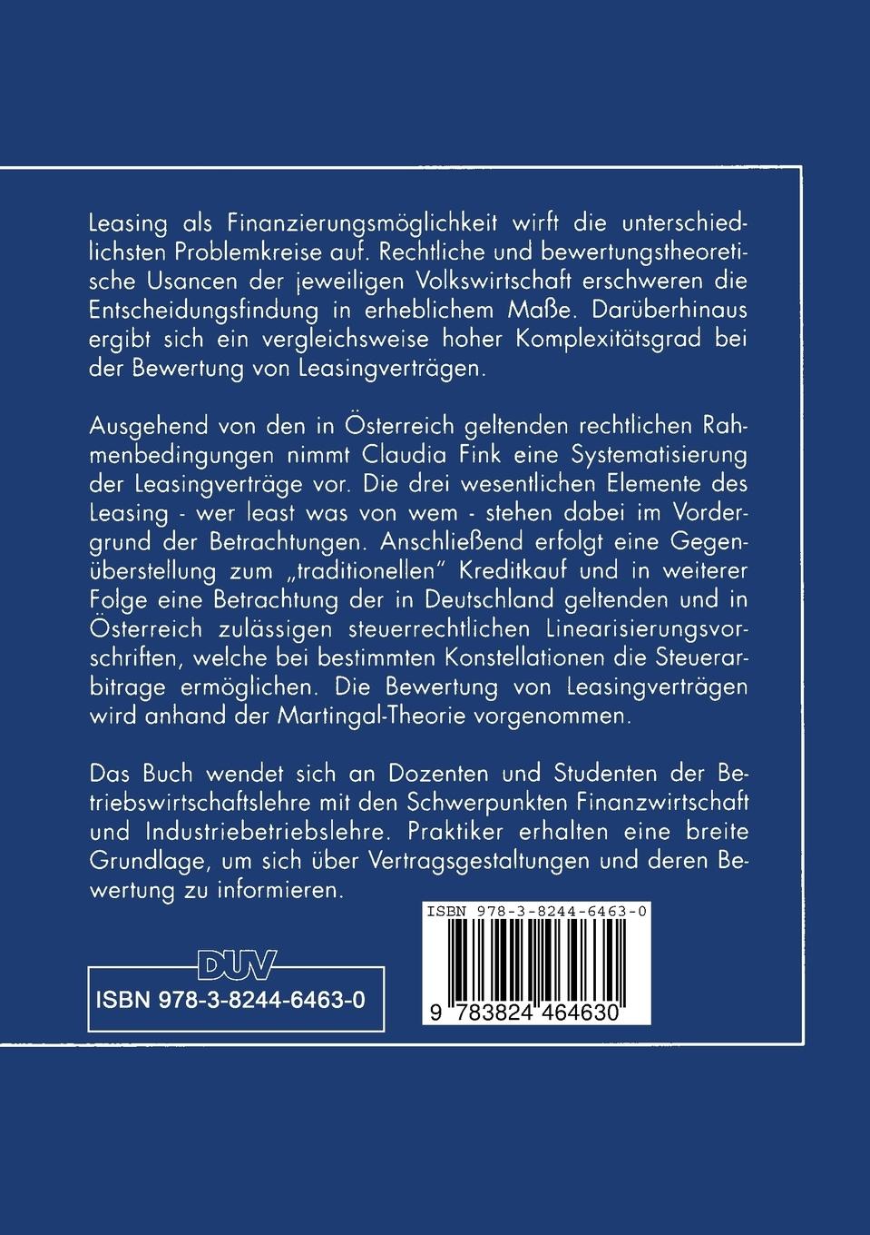 Rückseitencover Bewertungstheoretische Grundlagen der Leasingfinanzierung