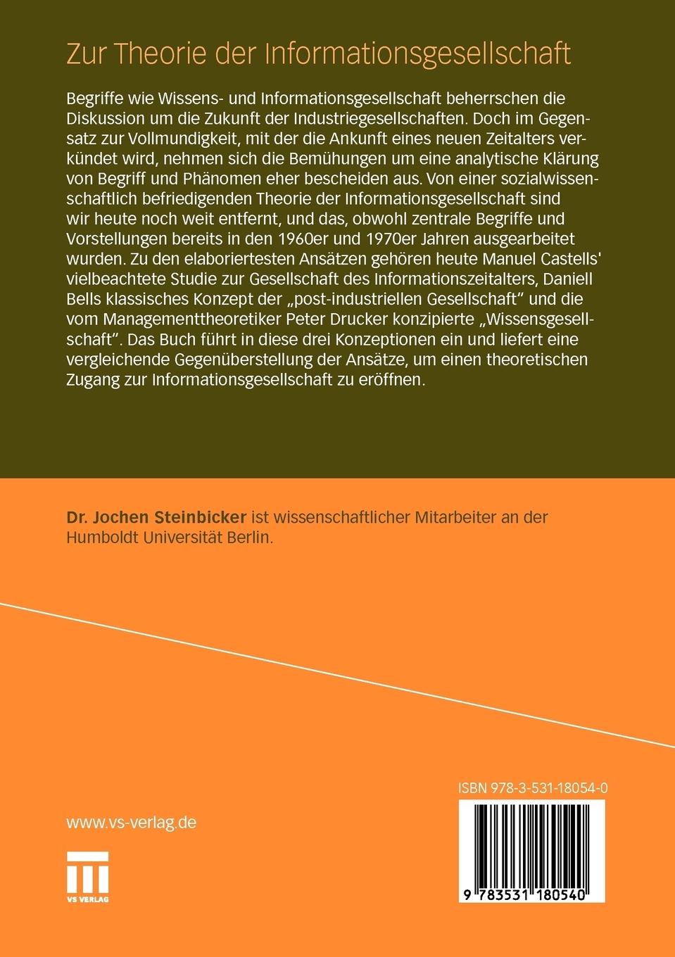 Rückseitencover Zur Theorie der Informationsgesellschaft