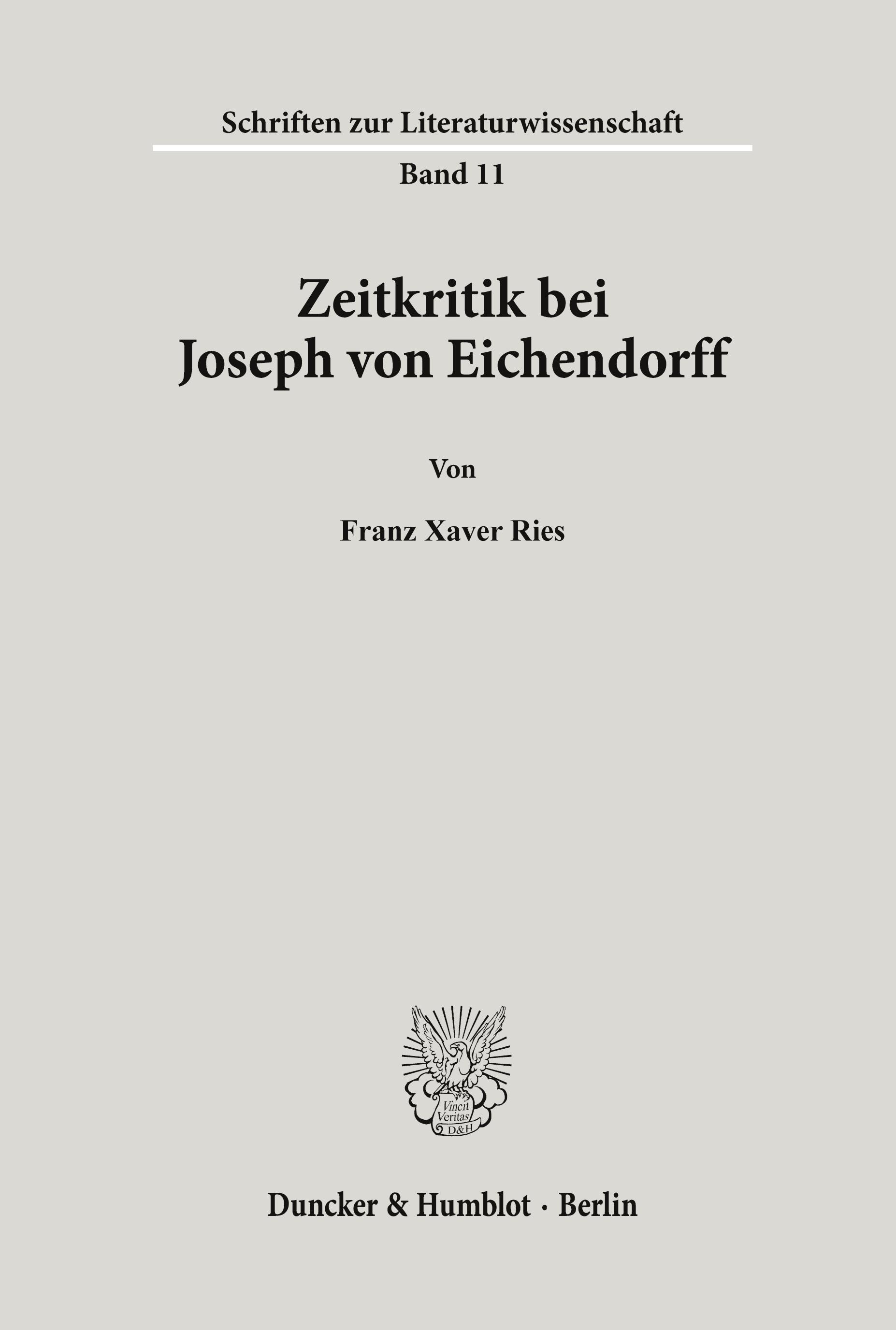 Vorderes Coverbild Zeitkritik bei Joseph von Eichendorff.