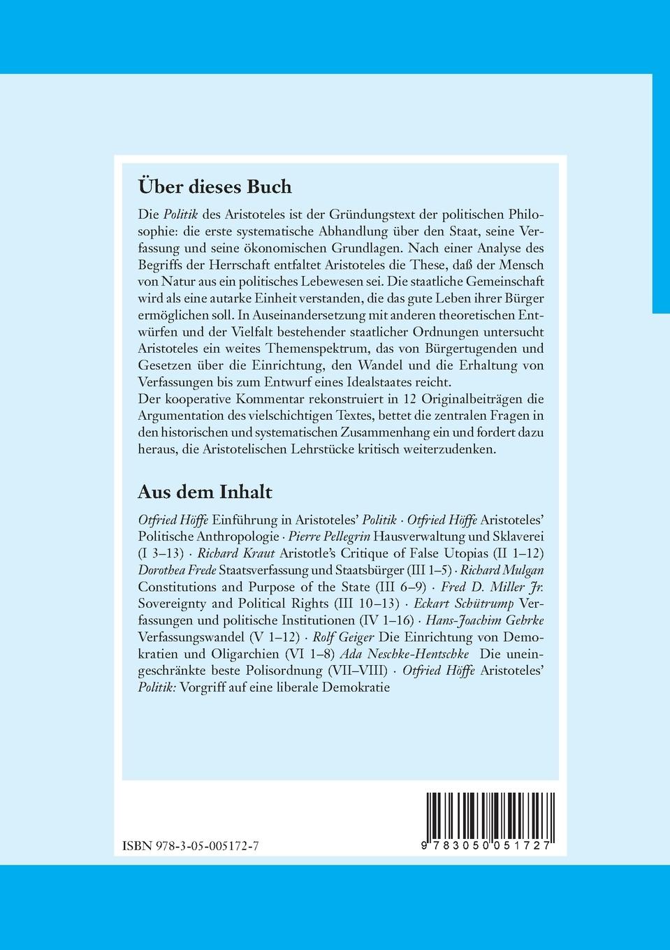 Rückseitencover Aristoteles: Politik