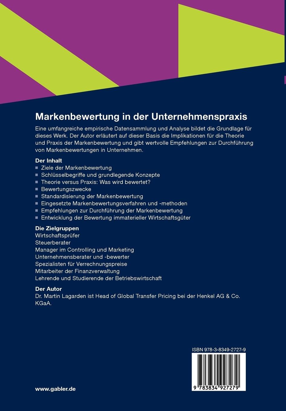 Rückseitencover Markenbewertung in der Unternehmenspraxis
