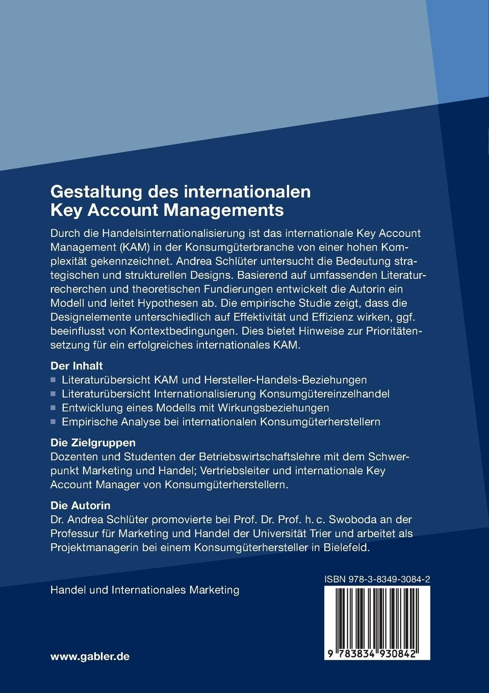 Rückseitencover Gestaltung des internationalen Key Account Managements
